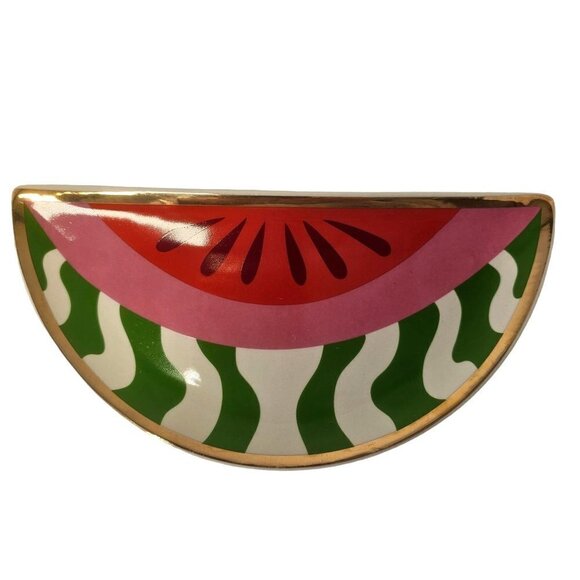 Ban.do Watermelon Ceramic Trinket Dish Colorful Gold Trim 7.5 X 4 Inches - Picture 1 of 5